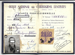 Ordre National Des Chirurgiens Dentistes (PARIS XVIè) - 1950 - Carte Professionnelle - Dép.NORD - Herbignies -Villereau - Medisch En Tandheelkundig Materiaal