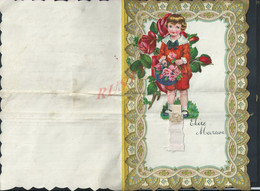 LETTRE ANCIENNE ILLUSTRÉE 1934 DÉCOUPIS JEUNE FILLE AVEC UN PANNIER DE FLEURS ROSES LIRE PARLE DE LONGUEVILLE 1939 : - Flowers