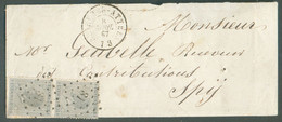 N°17(2) - Léopold Ier 10 Centimes Gris (paire) Obl. LP.81 Sur Enveloppe De CHIEVRES-ATTRE le 8 Avril 1867 Vers Spy.  TB - 1865-1866 Perfil Izquierdo