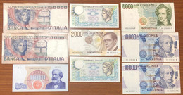 9 Banconote Diverse Per Tipo O Data Da 500 A 50000 Lire Dal 1968 R2 Al 1995 Bb/spl- Sup LOTTO 3401 - Collections
