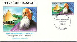 POLYNESIE FRANCAISE- FDC GRANDS MISSIONNAIRES CATHOLIQUES - Mgr MAZE - Yv N°294- CACHET PREMIER JOUR PAPEETE 9.12.1987/2 - Covers & Documents