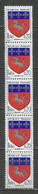 France - N°1510** Blason De St Lô - Bande De 5 - N°220 En Rouge Au Verso - Roulettes