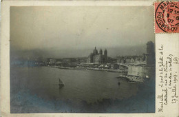 Marseille * Carte Photo * Le Port De La Joliette Et La Cathédrale Vue Du Pharo * 1907 - Joliette, Zone Portuaire