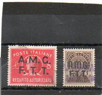 ITALIE   TRIESTE   AMG FTT    2 Timbres Fiscaux     1 Et 8  Lire   1947   Oblitérés - Fiscale Zegels