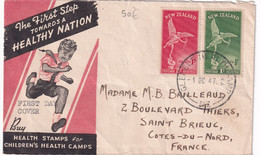 NEW ZEALAND - 1947 - ENVELOPPE FDC De GLENELG HEALTH CAMP => ST BRIEUC (FRANCE) - Brieven En Documenten