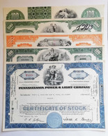 U.S.A. "Stock Certificates" Anni '60 Compagnie Varie - Lotto Di 5 - Elettricità & Gas