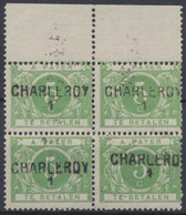 Taxe - TX3A Surchargé CHARLEROY 1 En Bloc De 4** Neuf Sans Charnières (MNH) - Stamps