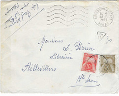 1957 /  Enveloppe Besançon Battant / Taxe Gerbes 10 F Et 20 F à Aillevillers 70 - Andere & Zonder Classificatie