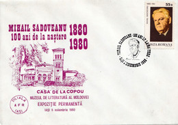 A2831 -100 Ani De La Nasterea Mihail Sadoveanu, Scriitor Roman, Casa De La Copou, Expozitia Permanenta Iasi 1980 Romania - Lettres & Documents
