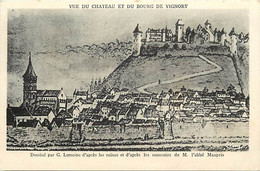 -d.div.-ref-AW137-  Haute Marne - Vignory - Vue Du Chateau Et Du Bourg D'après L Abbé Maupris - Dessin Lemoine - - Vignory