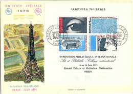 FRANCE - FDC GRANDE ENVELOPPE EMISSION SPECIALE BLOC ARPHILA 75 PARIS - OBLITERE  9.6.1975  / TBS - Afgestempeld