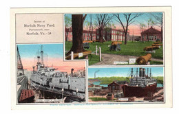 Portsmouth, Virginia, USA, Split-View "Scenes At Norfolk Navy Yard". Old White Border Postcard - Portsmouth
