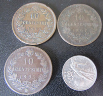 Italie - 4 Monnaies : 10 Centesimi Vittorio Emanuele II, Umberto I 1866 N, 1867 T, 1893 BI + 20 Centesimi 1913 R - Colecciones