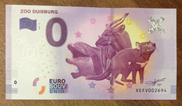 2017 BILLET 0 EURO SOUVENIR ALLEMAGNE DEUTSCHLAND ZOO DUISBURG ZERO 0 EURO SCHEIN BANKNOTE PAPER MONEY - [17] Fakes & Specimens