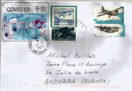 Mitsubishi Zero Japanese Aircraft , Letter From Japan Sent To Andorra With Prevention Covid-19 - Covers & Documents