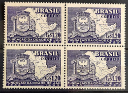 C 304 Brazil Stamp Centenary De Jau Coat Of Arms Map 1953 Block Of 4 - Otros & Sin Clasificación