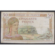 50 Francs Cérès 26.8.1937, L.6754, TB - 50 F 1934-1940 ''Cérès''