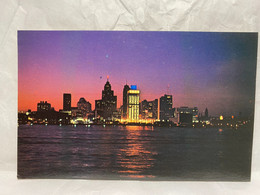 Detroit Skyline At Night As Seen From Windsor, Ontario, Unused, Canada Postcard - Windsor
