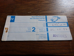 Ticket Train SNCF 1987 Antibes Bruxelles Nord - Zonder Classificatie