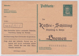97992 DR Ganzsachen Postkarte P176 Zudruck Kaffee-Schilling & Sohn Bremen - Postkarten