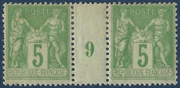 FRANCE Sage N°102* 5c Vert Jaune N/U Paire Millésimée 9 TTB - Millésimes