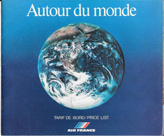 Tarif De Bord Air France "Autour Du Monde" Price List 1978 26 Pages Couleur - Riviste Di Bordo