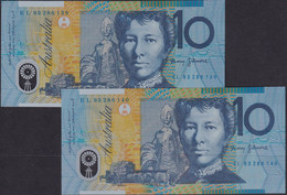 AUSTRALIA 1993 $10 Banknote Fraser/Evans Uncirculated Pair - 1992-2001 (billetes De Polímero)