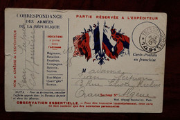 1915 CPA Ak Carte Correspondance Des Armées Voyagée Vers Oran Algérie Cover Ww1 Wk1 FM - Storia Postale