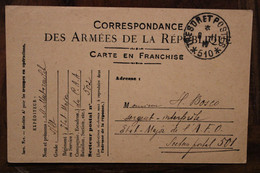 France 1917 Franchise Militaire Secteur Postal Etat Major SP 502 Adressée SP 510 Armée Orient Cover FM WW1 WK1 - Covers & Documents