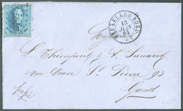 N°15 - Médaillon 20 Centimes Bleu, Obl; LP.63  Sur Lettre De BRUXELLES (NORD) du 13 Juin 1864 Vers Gand.  Superbe - 1785 - 1863-1864 Médaillons (13/16)