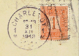 Double Oblitération Charleroy Et Piéton (ferroviaire) Du 31/12/1919 Sur Timbre COB N° 108 - Ohne Zuordnung