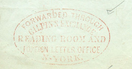 Letter From New York 15 Aug. 1841 To Zürich (Zwitserland) - Back : Red Cancel FORWARDED THROUGH GILPINS EXCHANGE READING - …-1845 Préphilatélie