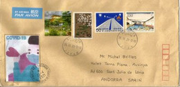Lettre De Tokyo Avec Vignette Prevention Covid-19, Adressée Andorra, Avec Timbre à Date Arrivée - Brieven En Documenten