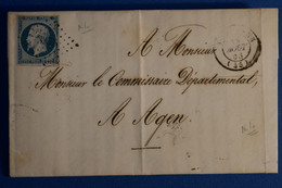 R3 FRANCE BELLE LETTRE RARE 1853 TONNINS POUR AGEN + N 10 + AFFRANCHISSEMENT INTERESSANT - 1852 Luigi-Napoleone