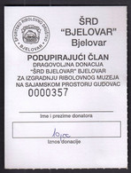 Croatia / Sport Fishing Society Bjelovar / Donor Card / To Build A Fishing Museum - Pesca