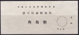 CHINA CHINE CINA TIBET ZOGANG 854400 POSTAL ADDED CHARGE LABELS (ACL) 挂号信函 Registered Letter  0.30 YUAN - Other & Unclassified