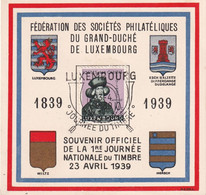 LUXEMBOURG 1939 CARTE  SOUVENIR JOURNEE DU TIMBRE - Storia Postale