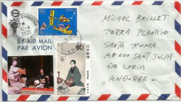 Geisha, Lettre Adressée Andorra Avec Vignette Japonaise Covid-19 - Lettres & Documents
