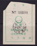 CHINA CHINE CINA GUANGDONG SHAOGUAN 512000 POSTAL ADDED CHARGE LABELS (ACL)  0.10 YUAN - Other & Unclassified