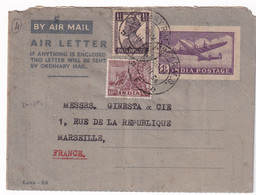 INDIA - 1954 - MIXTE GEORGE VI Sur LETTRE ENTIER AEROGRAMME REPIQUAGE PRIVE De BOMBAY => MARSEILLE - Aérogrammes