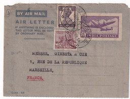 INDIA - 1954 - MIXTE GEORGE VI Sur LETTRE ENTIER AEROGRAMME REPIQUAGE PRIVE De BOMBAY => MARSEILLE - Aerogrammi