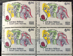 INDIA 1993 MNH STAMP ON HEART CARE FESTIVAL BLOCK OF FOUR - Other & Unclassified