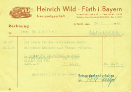 Fürth Bayern 1948 Deko Rechnung /Kopf " Heinrich Wild Transportgeschäft Hornschuchpromenade 2 " Facture - Verkehr & Transport