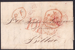 1846. LIVERPOOL A BILBAO. LIVERPOOL/PAID Y MARCA OCTOGONAL. 10R REALES LLEGADA. TRÁNSITO BAYONA Y FECHADOR. INTERESANTE. - ...-1840 Vorläufer