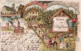Gruss Aus Ober-Ingelheim. Markt-Brunnen, Mallakoffthurm, Ev. Kirche, Waldeck. 1898. (Malakoffturm). - Ingelheim