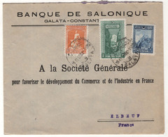 BANQUE DE SALONIQUE GALATA CONSTANTINOPLE TO FRANCE,ELBEUF  1929  COVER - Covers & Documents