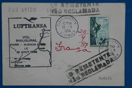 R17 FRANCE BELLE LETTRE 1956 IER VOL PARIS BUENOS AIRES BRESIL + LUFTHANSA + AFFRANCHISSEMENT INTERESSANT - 1927-1959 Covers & Documents