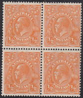 Australia 1931-36 MNH Sc #113 1/2p George V Orange Block Of 4 - Nuevos