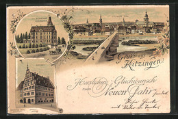 Lithographie Kitzingen, Ortsansicht, Von Deuster`sches Schlösschen, Rathaus - Kitzingen