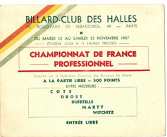 BILLARD CLUB DES HALLES . CHAMPIONNAT FRANCE PRO . 1957 - Billiards